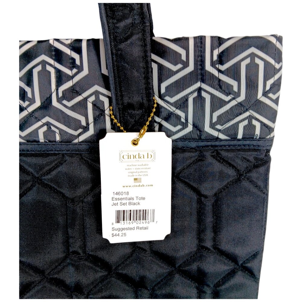 CINDA B-Jet Set Black Essentials Tote-Purse-Shoulder Bag-Quilted Pattern - Picture 10 of 12